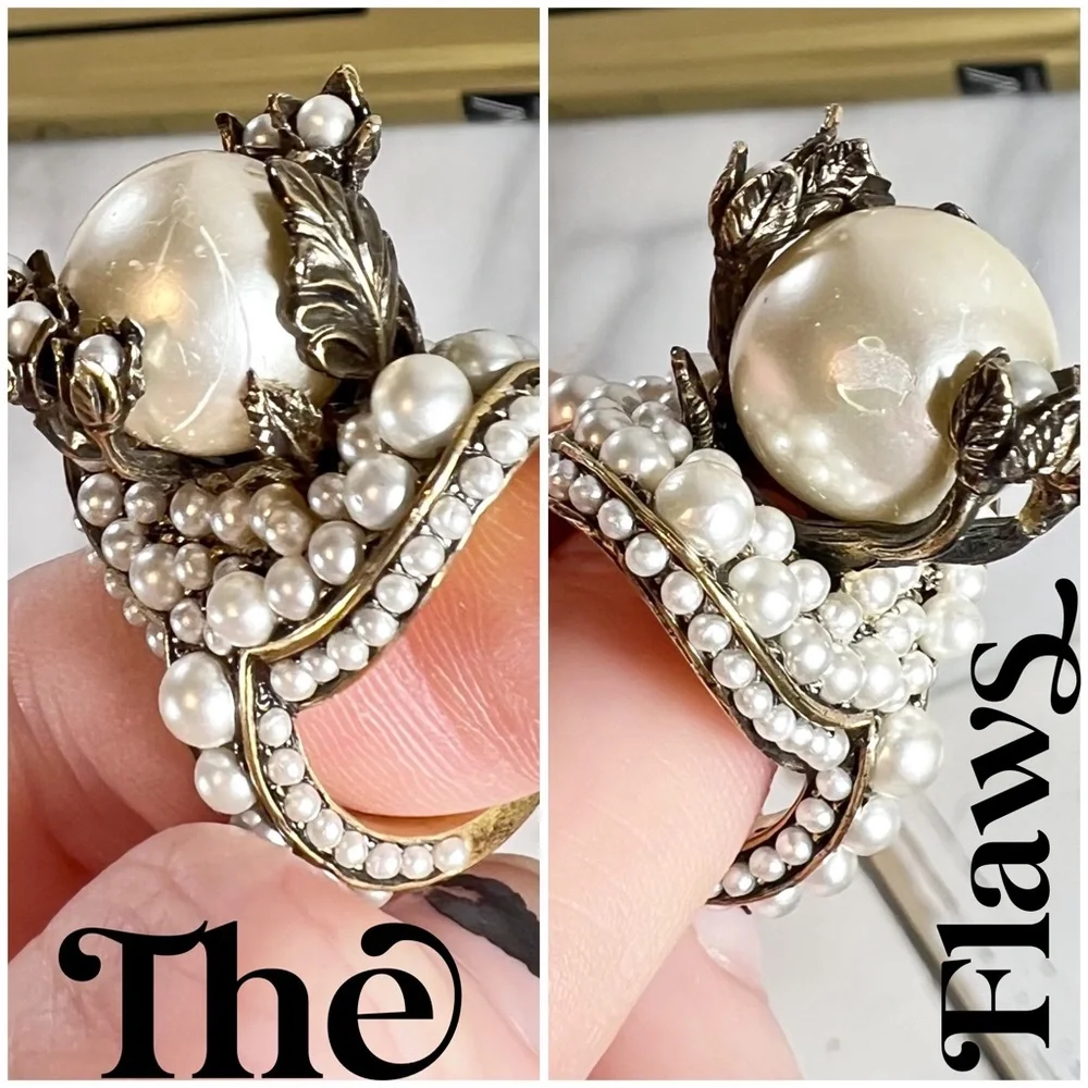 |SOLD| Gucci White & Pearl Beaded Tulip Cocktail Ring - Picture 7 of 9